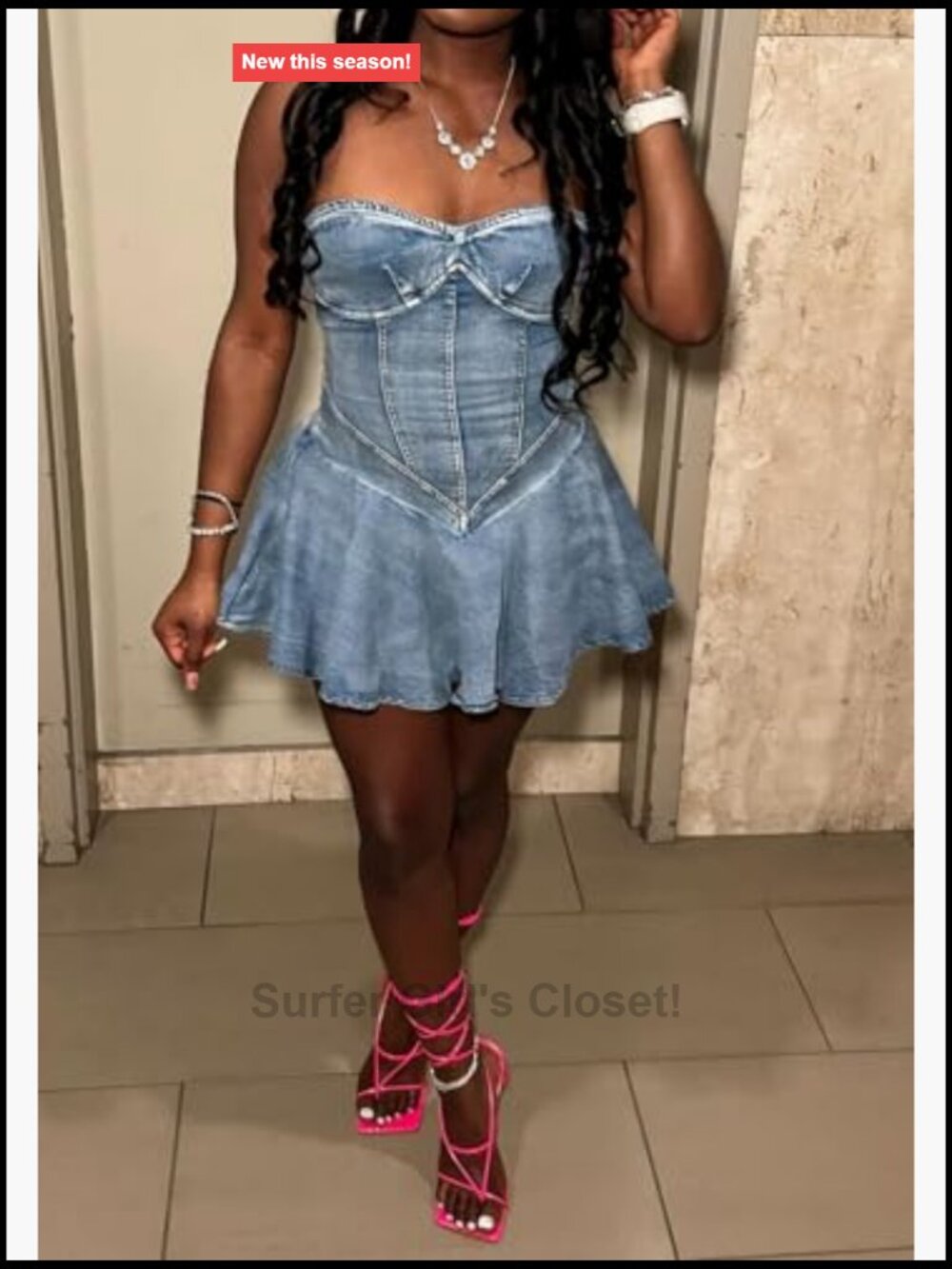 Y2K Strapless Denim Mini Dress Corset Jean Dress Women Clubwear - Picture 3 of 7